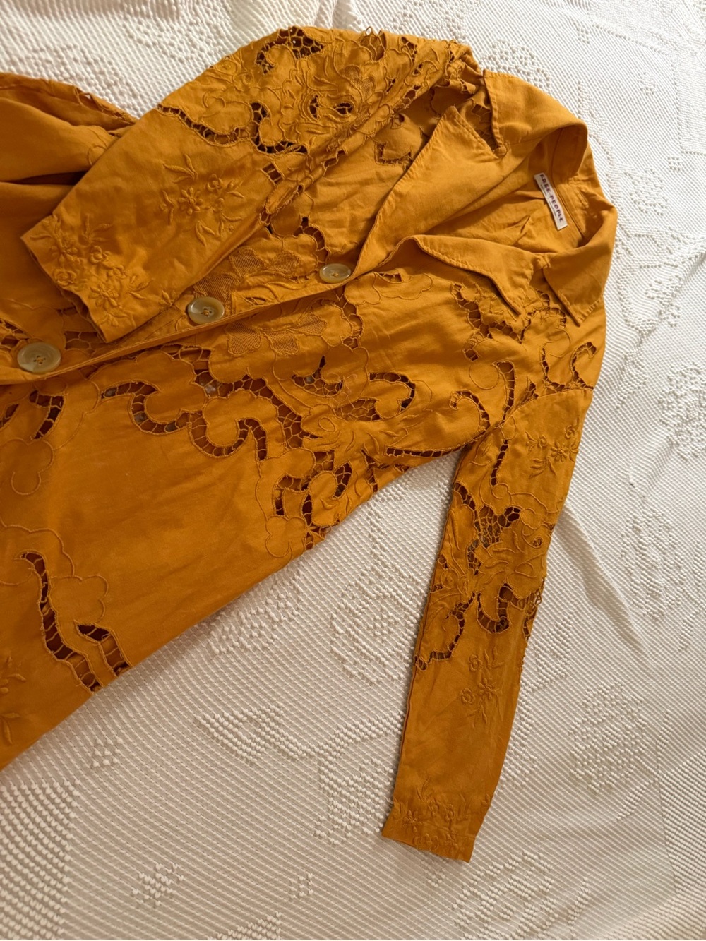Free People Suzanna Autumn marigold eyelet Cotton Duster size Med - Picture 12 of 13